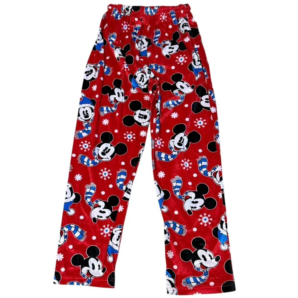 Disney Mickey Mouse Christmas Cozy Pajama Pants Women's Medium Red Elastic Waist